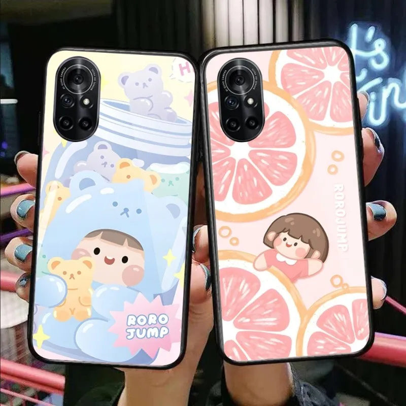 

Японский милый чехол для телефона с едой для Huawei P50 P40 P30 P20 Pro Mate 40 30 20 Pro Nova 9 8 7 PC, стеклянный чехол для телефона
