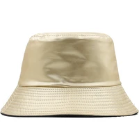 fashion waterproof golden bucket hat reversible leather fishing cap unisex fisherman hats hip hop casual sun caps