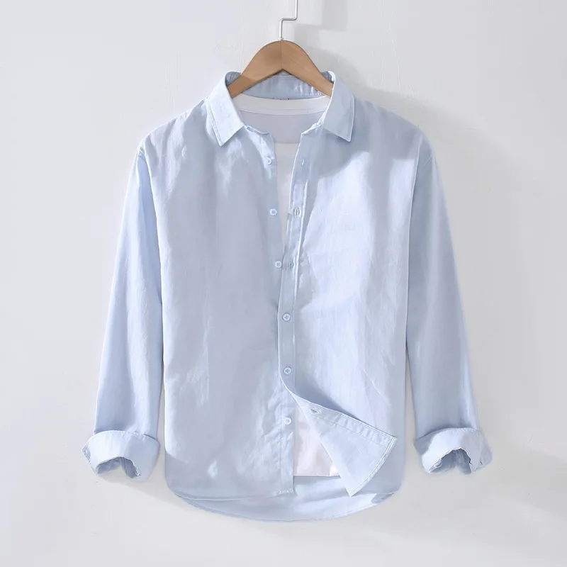 

Рубашка Мужская льняная с длинным рукавом, повседневная сорочка из хлопка и льна, белая блуза в Корейском стиле, весна-лето 2023