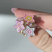 aesthetic rainbow enamel star rings for women colorful cute star ring gold plated adjustable open ring punk trendy jewelry gifts