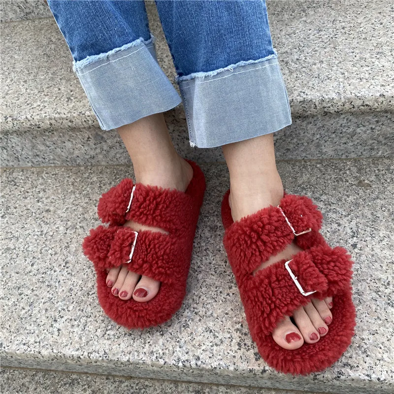 Новинка 2022 меховые тапочки женские пушистые плюшевые сланцы осенне-зимние