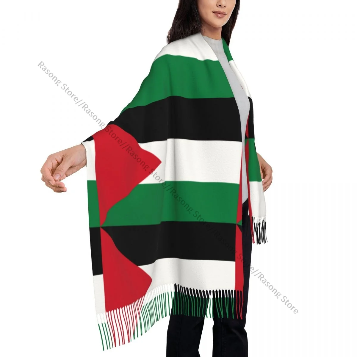 Шарф с кисточками большой размер 196*68 см зимняя теплая шаль из пашмины буфанда