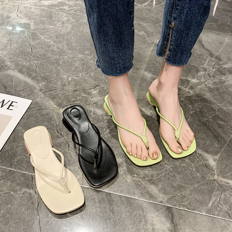 

Shoes Slippers Casual Square heel Slides Slipers Women Rubber Flip Flops Med Luxury Block 2022 Hawaiian Rome Hoof Heels Fashion