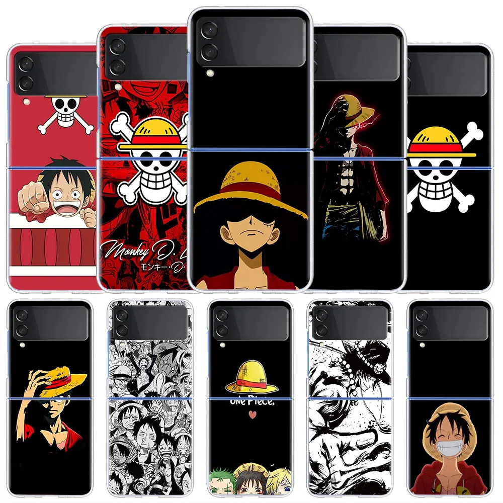 

Anime One Piece Luffy Case For Samsung Galaxy Z Flip 4 5 5G Transparent Hard Cell Phone Cover ZFlip 3 Clear PC Luxury Coque