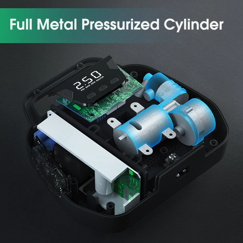 Воздушный насос для шин автомобиля с функцией накачки и сброса давления, оснащенный светодиодной лампой для освещения, быстрая насосная станция для мотоцикла, велосипеда и мячей.