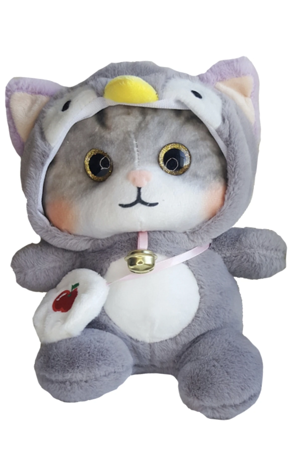 Плюшевая мягкая игрушка &quotКот в капюшоне с колокольчиком&quot 25см (серый) |