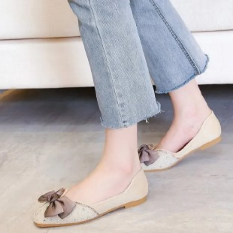 Мокасины женские шелковые кружевные с квадратным носком мягкая подошва без