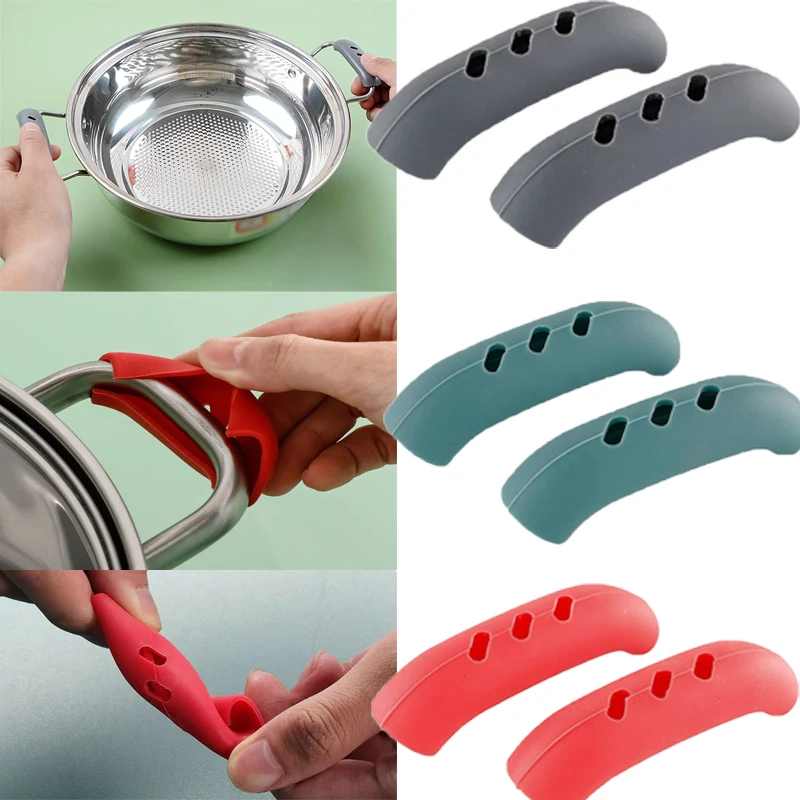 

2pcs Silicone Heat Insulation Handle Washable Pot Handle Sleeve Kitchen Anti-Slip Covers Pot Lid Clip Holder Oven Mitt Glove