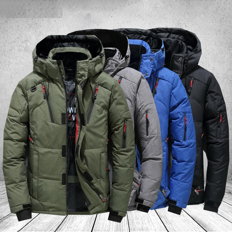 

White Duck Mens Coat Thick Down Jacket Snow Parkas Male Warm Hooded Windproof Winter Down Jacket Outerwear Mens Windbreakers 재킷