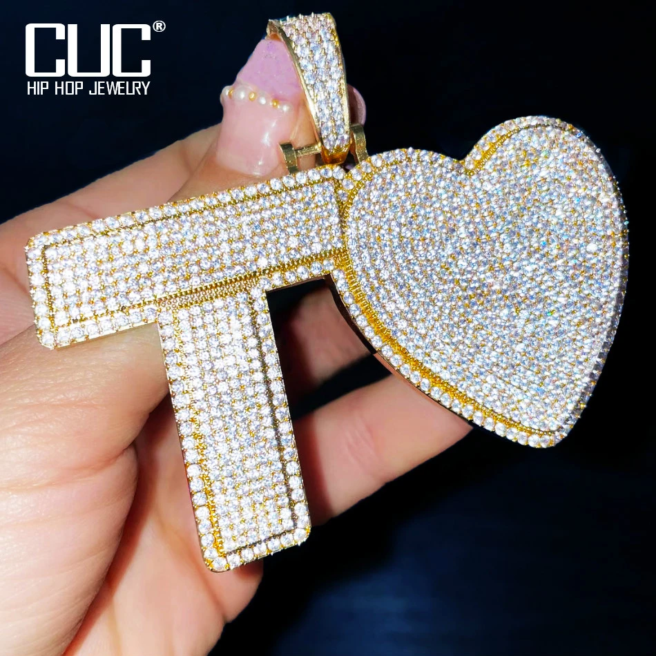 CUC Custom Letter Neckalce Customized Heart Love Pendant Solid Back Bling Full Zircon Fashion HipHop Jewelry Chain Gift