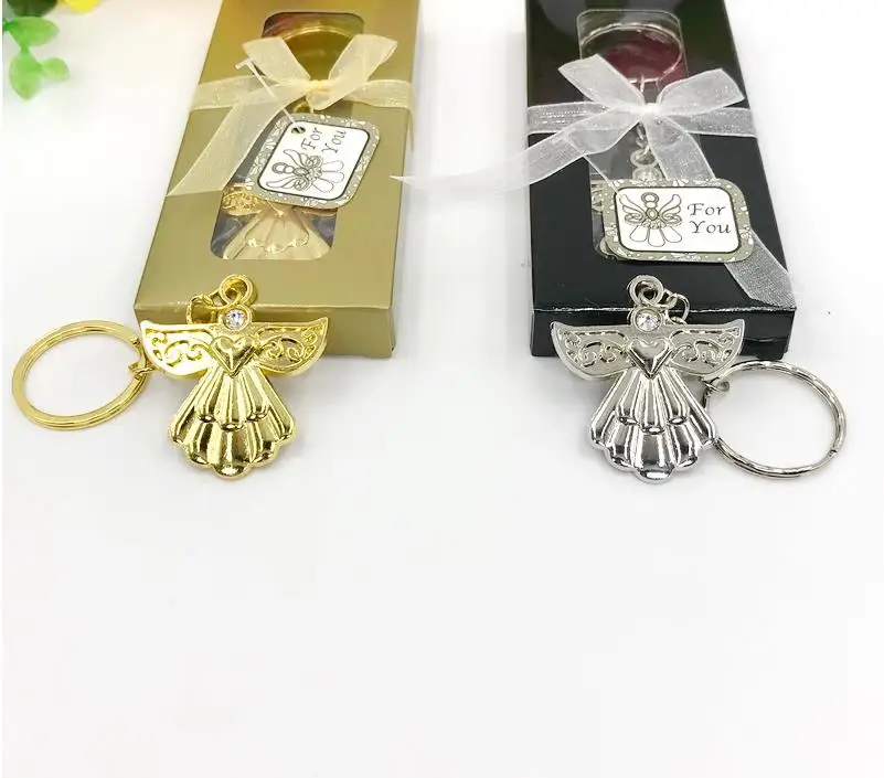 

12pcs Baby Christening Gift Guardian Angel Silver Key Chain Wedding&Bridal Shower Favors For Guest