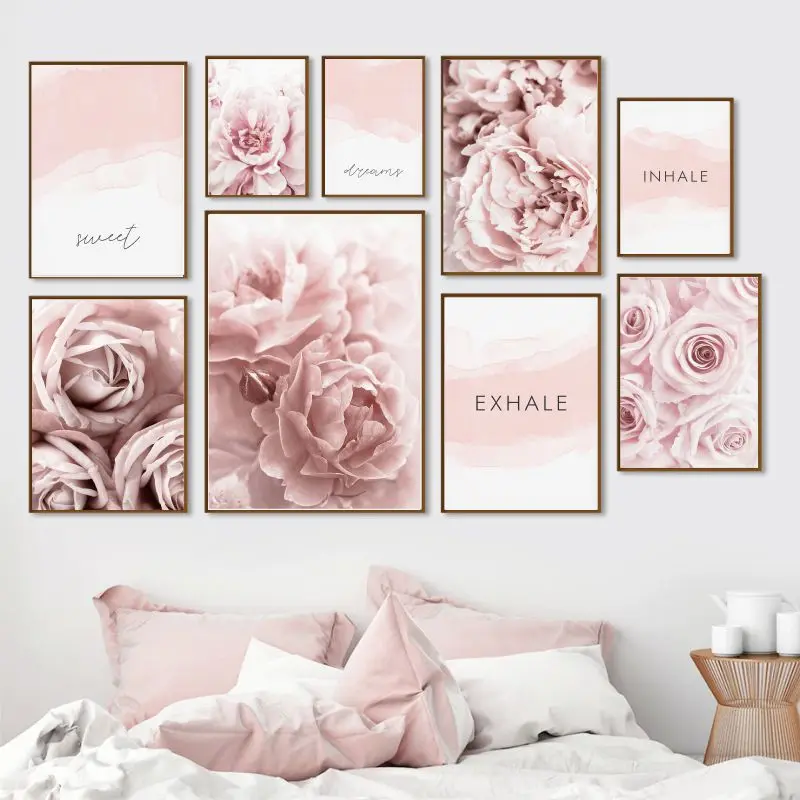 

Розовый цветочный постер с пионами, настенные картины с цветами розы в скандинавском стиле, домашний декор, холщовая картина, Настенная картина для комнаты девушки, искусственный подарок
