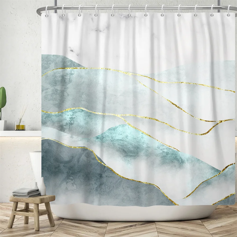 

Мраморная полосатая занавеска для душа, белый, золотой, красочный простой дизайн, аксессуары для ванной комнаты, декоративный водонепрониц...