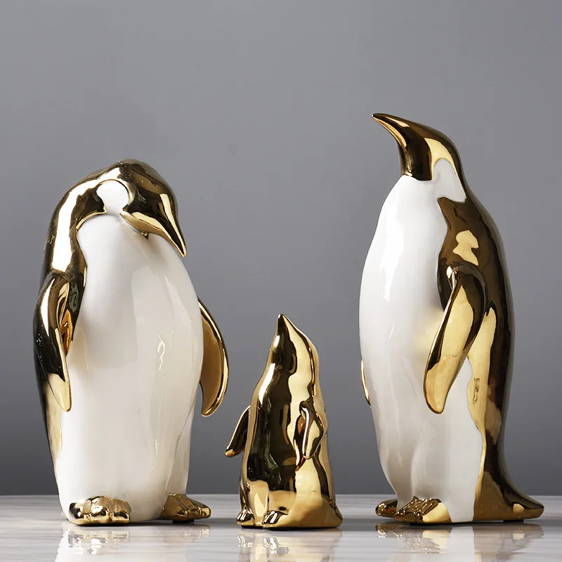 

Скандинавская Золотая керамическая статуэтка в виде пингвина, украшение для дома, креативное украшение, настольный декор для спальни, статуэтка, художественные подарки