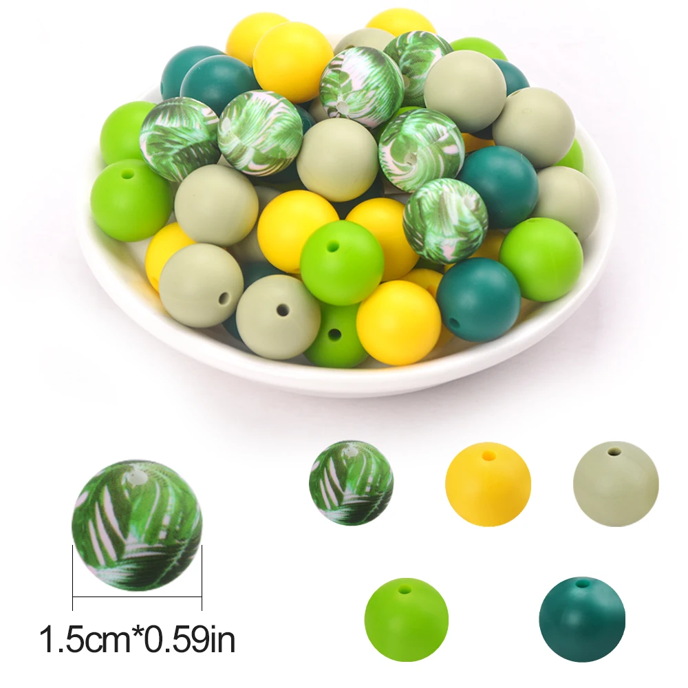 LOFCA 30 шт. 15 мм силиконовые бусины круглые свободные смешанные с принтом для