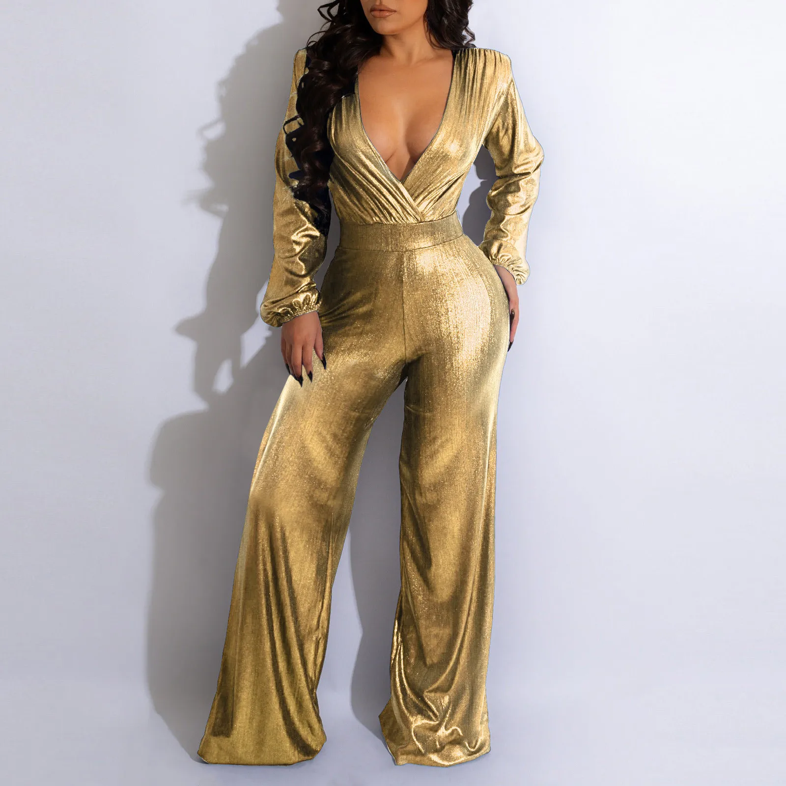 

Женский комбинезон с длинным рукавом и V-образным вырезом