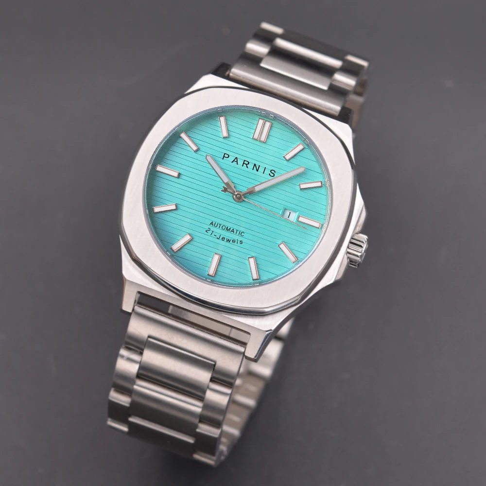 

Fashion Parnis 42MM Blue Dial Mechanical Automatic Men Watches Stainless Steel Strap Sapphire Crystal Men's Watch With Box Gift