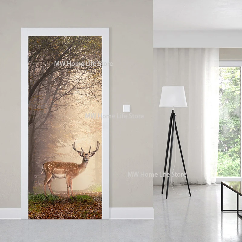 3D дверные наклейки с животными самоклеящаяся Съемная роспись декоративный