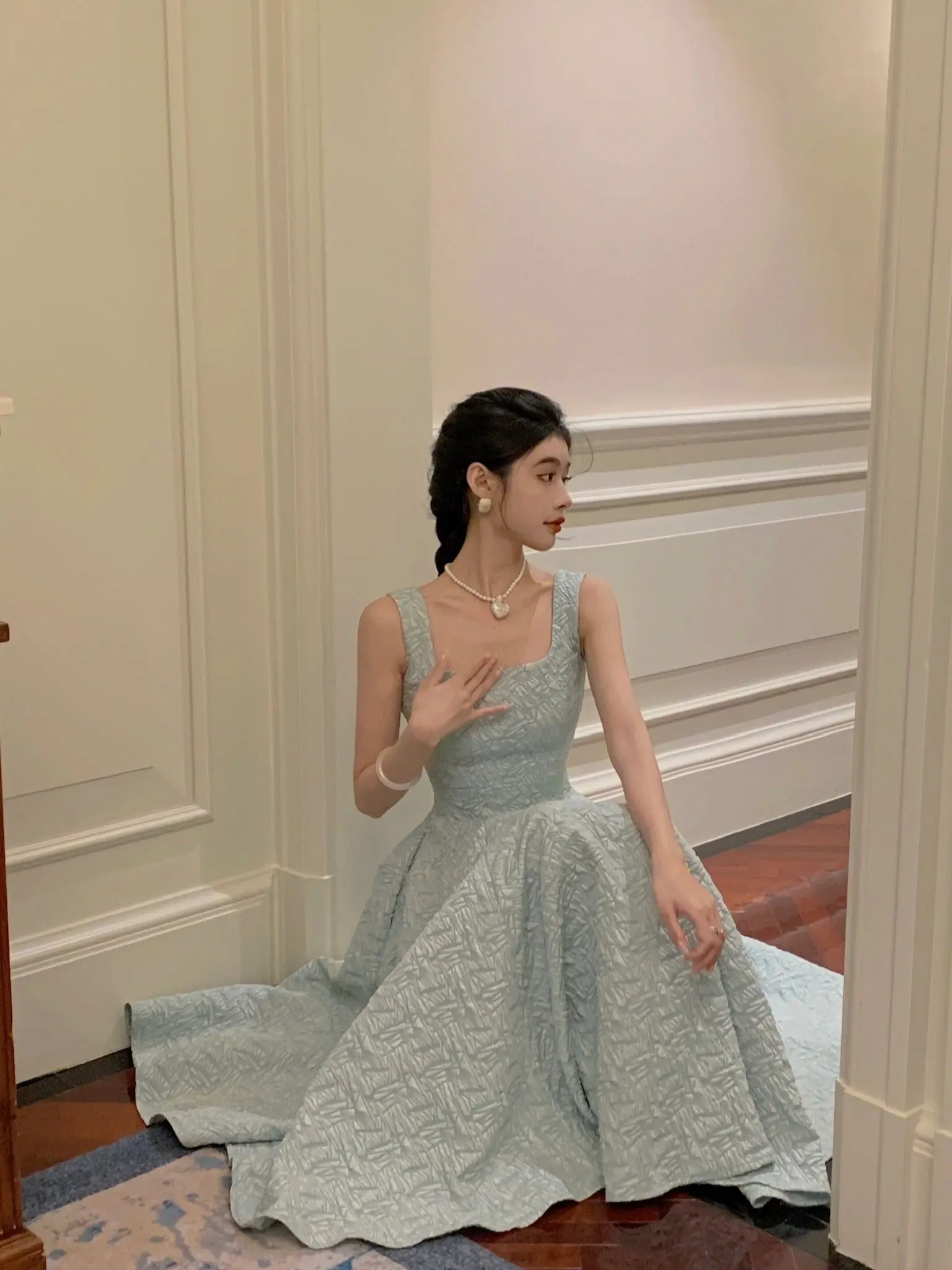 

Summer Women Vintage Elegant Party Sleeveless Midi Dress Lady Evening Party A Line Fashion Prom Female Clothing Vestido
