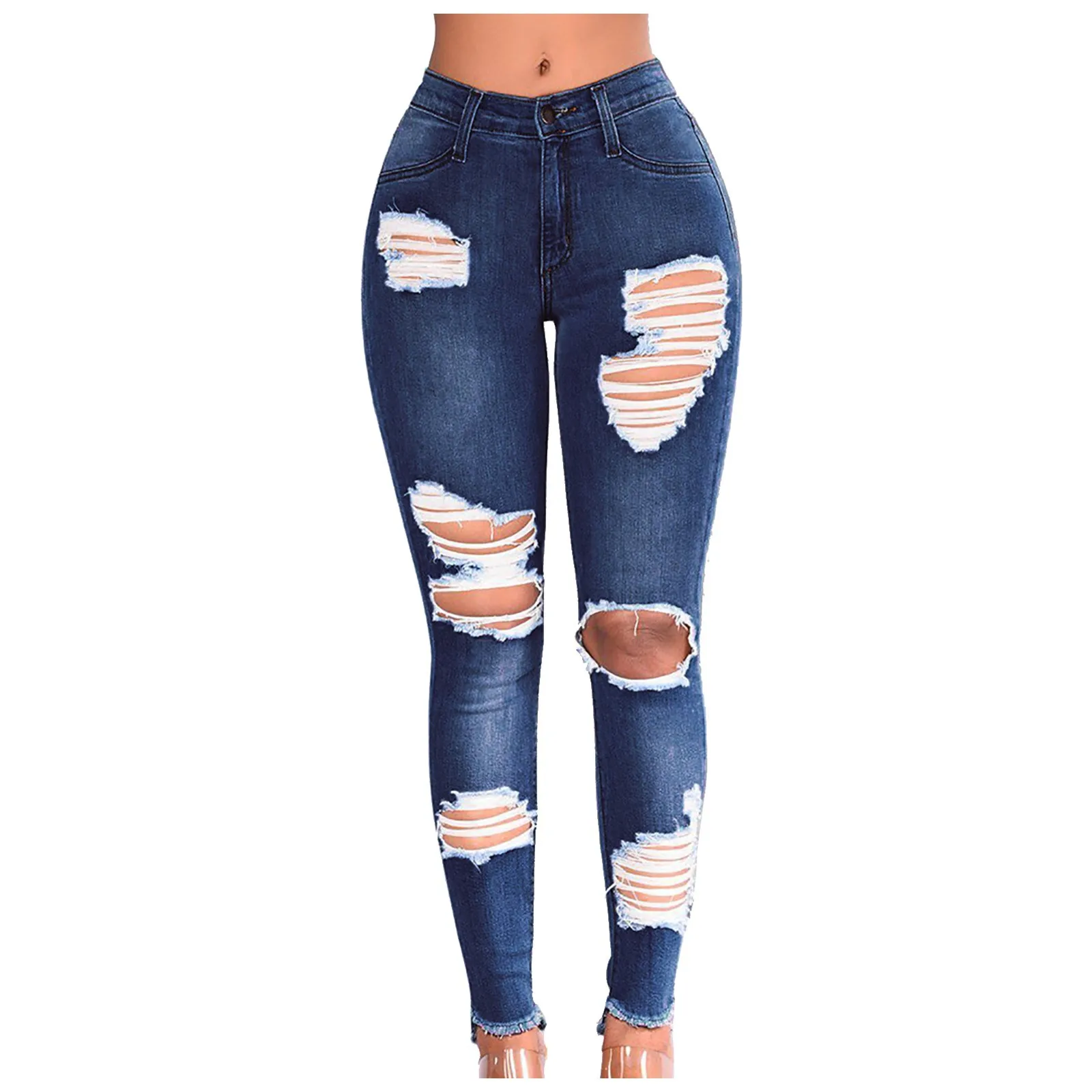 

Women Slim Plus Size Ripped Hole Gradient Long Jeans Denim Regular Pants Casual Flared Jeans Fashion High Waist Streetwear #35