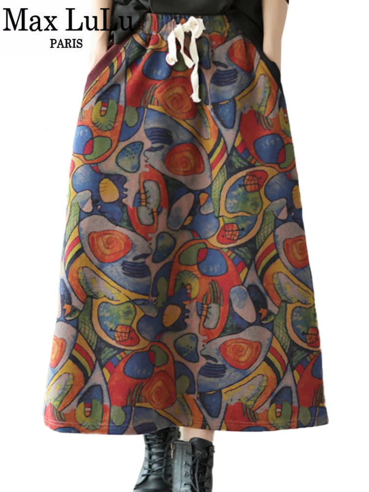 

Max LuLu 2022 Autumn Fashion Womens Loose Printed Floral Casual Skirts Ladies Korean Vintage Elastic High Waist Harajuku Clothes
