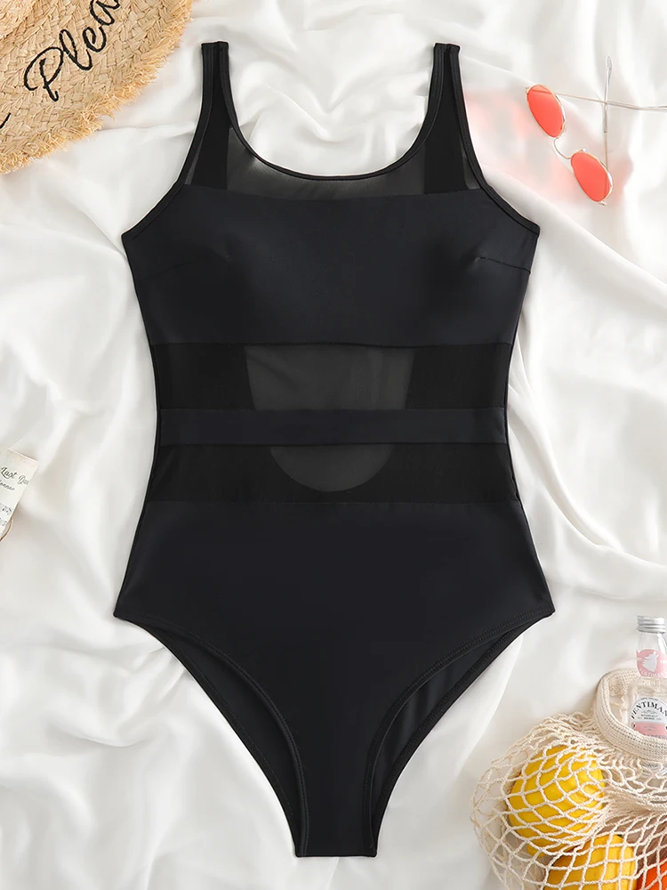 

Купальник 2023 цельный купальник женский Однотонный черный прозрачный монокини для контроля живота пикантное боди с открытой спиной Женская пляжная одежда