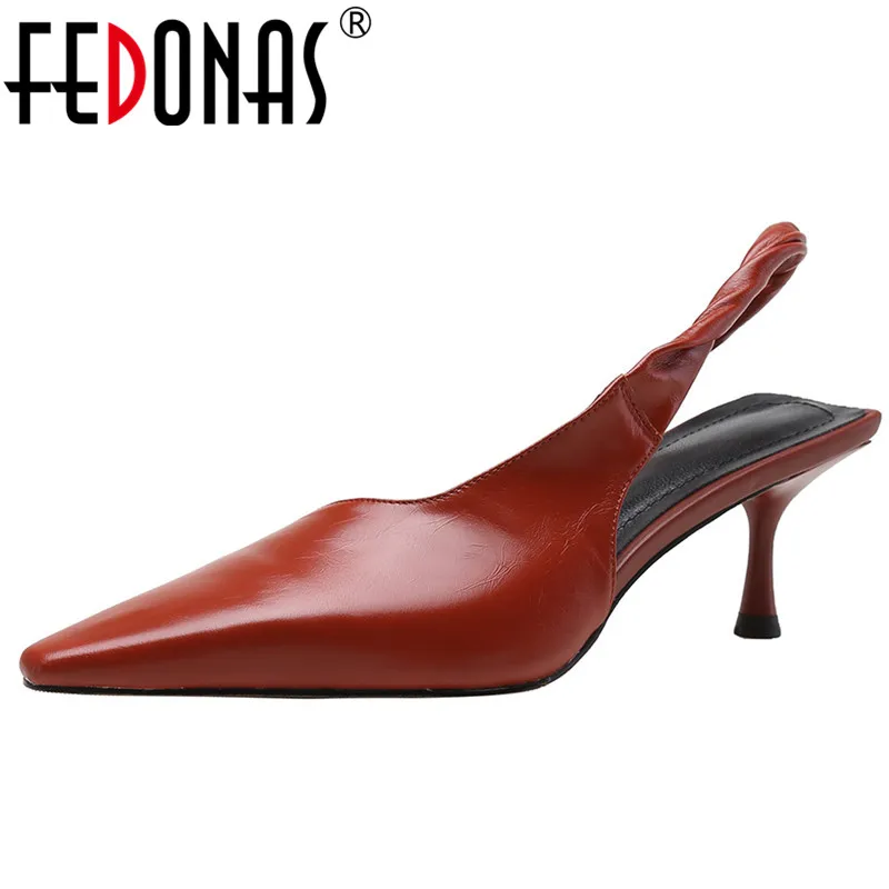

FEDONAS Women Sandals Pumps Spring Summer Pointed Toe Thin High Heels Fashion Elegant Party Wedding Genuine Leather Shoes Woman