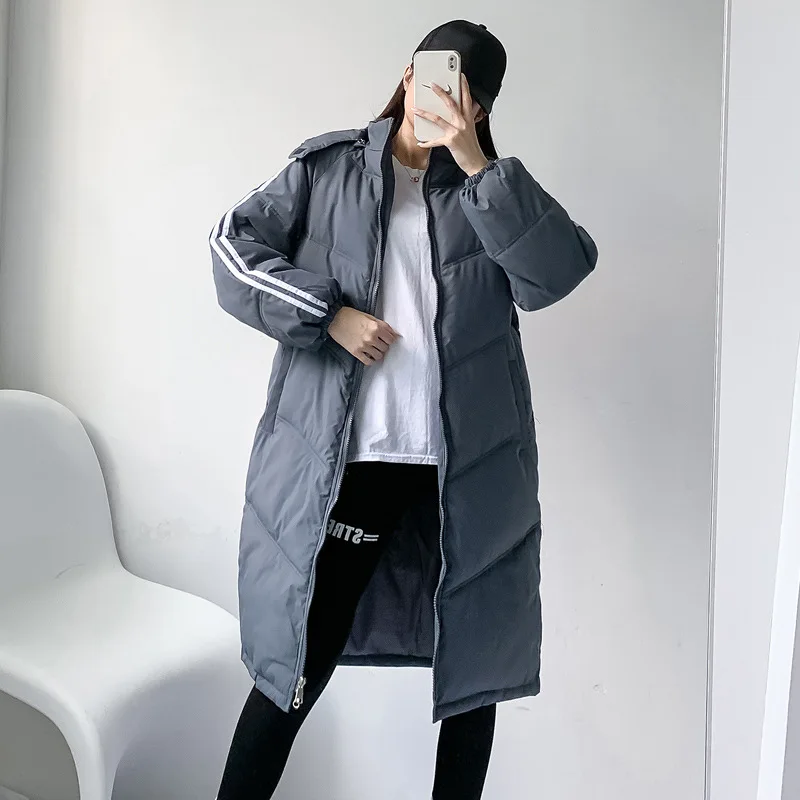 Women Winter Korean Retro Fashion Casual Hooded Over-the-knee Thick Western-style Jackets Mid-length Down Padded Overcoats Coats