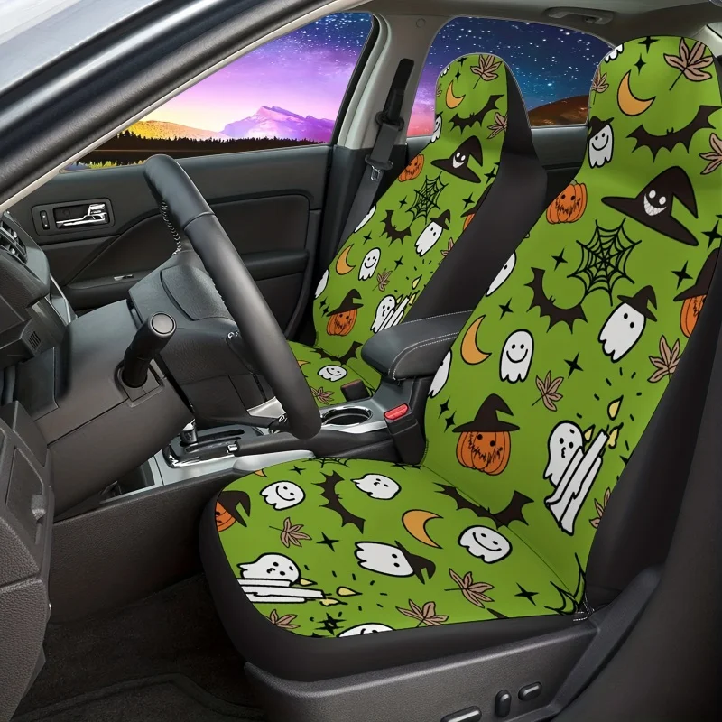 

Чехол на сиденье автомобиля с принтом черепа Летучая Мышь Хэллоуин и тыквы, универсальный и прочный всесезонный автомобильный протектор для сиденья, 2 упаковки