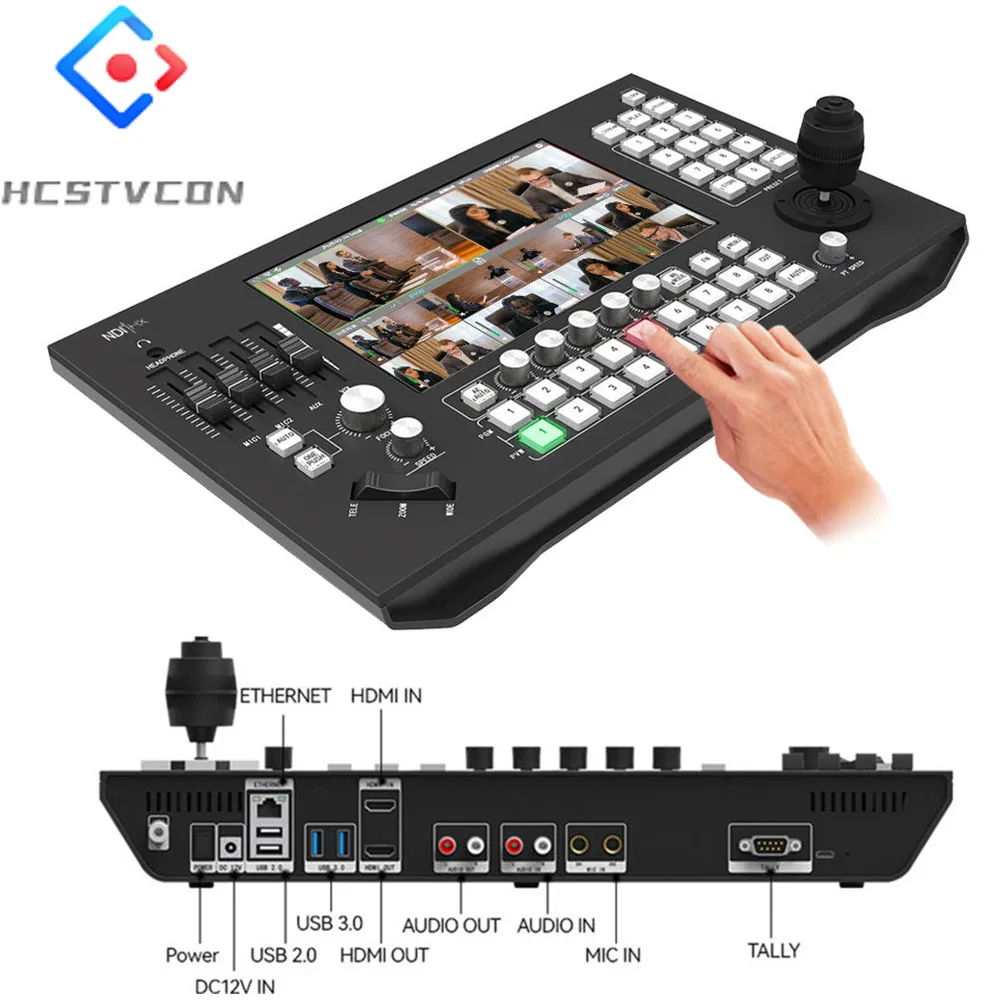 

NDI Broadcast Camera HDMI 8 Channel Preview Switcher Channels Video Live Stream Matrix PTZ Control 10.1 Inch Touch HD Screen