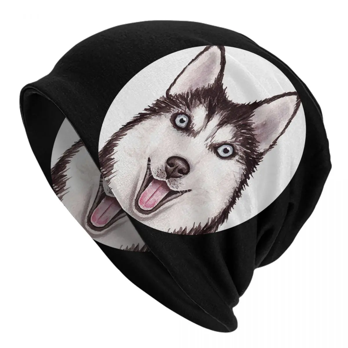Siberian Husky Head Dog Breed Animal Pet Lover Gift Adult Men's Women's Knit Hat Keep warm winter Funny knitted hat
