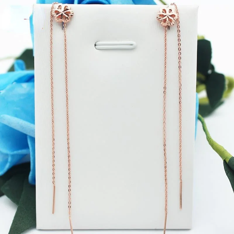 

Purple Gold Hollow Flower Double Line Russia Hanging Earrings 2022 New Trendy Korean Style Bridal Earrings for Wedding