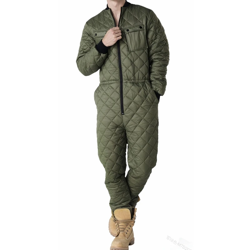 Men Jumpsuits Parkas Winter Solid Color Pocket Zipped Stand Collar Jumpsuits Men's Long Sleeve Loose and Warm Straight Jumpsuits