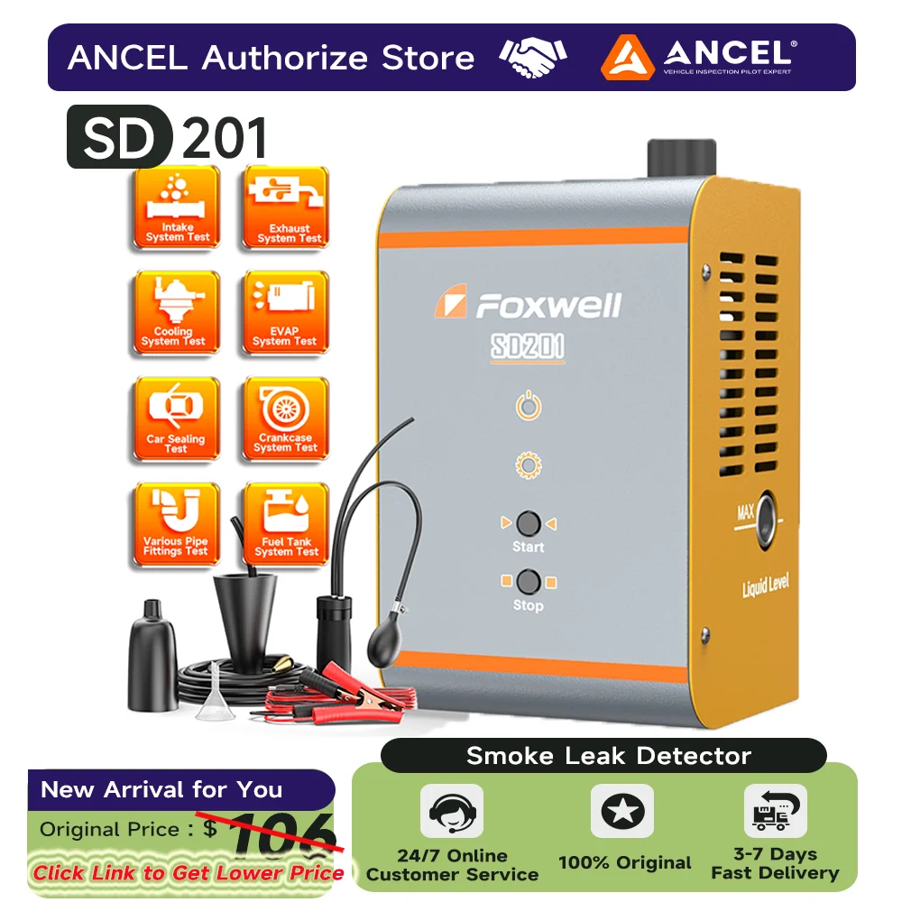 

FOXWELL SD201 автомобильный детектор утечки дыма автомобильный EVAP вакуумный диагностический тестер выхлопной трубы встроенный воздушный компрессор