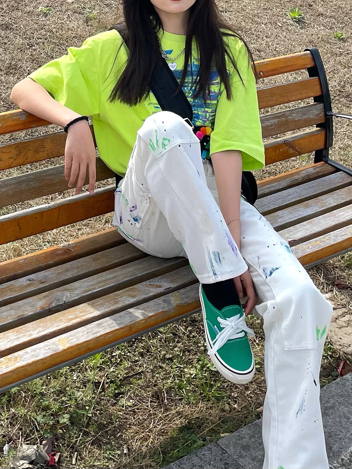 

Korean Version High Waist Straight Loose Slim Wide Leg White Pants Splash Ink Love Jeans Women Spring Autumn New Denim Jeans