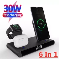 30w 6 in 1 wireless charger induction charging stand for iphone 13 12 11 8 x xs xr airpods apple iwatch 6 7 fast charge station