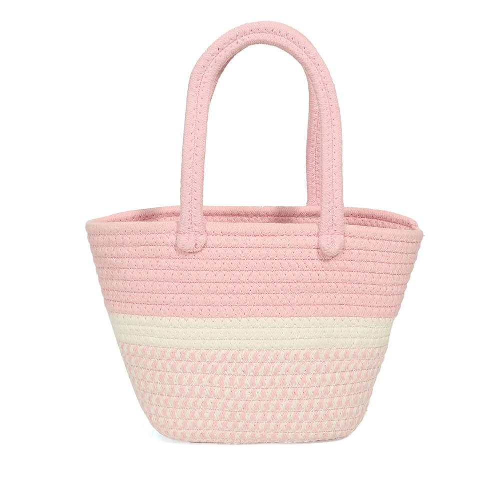 

Summer Hand-Woven Handbags Cotton Thread Beach Vacation Bags Fashion Casual Cute Contrast Color Handmade for Seaside Holiday
