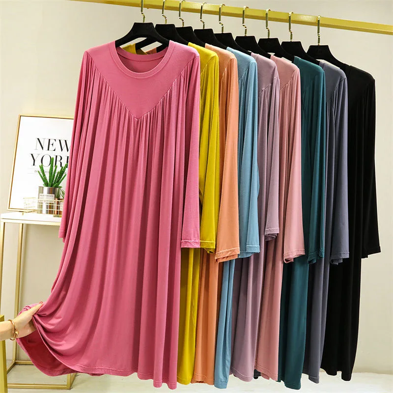 

Nightgowns Female Large Modal Spring Casual Home Women For Long Dresses Sleeve Fdfklak Autumn Nightshirt Cotton Loose Size