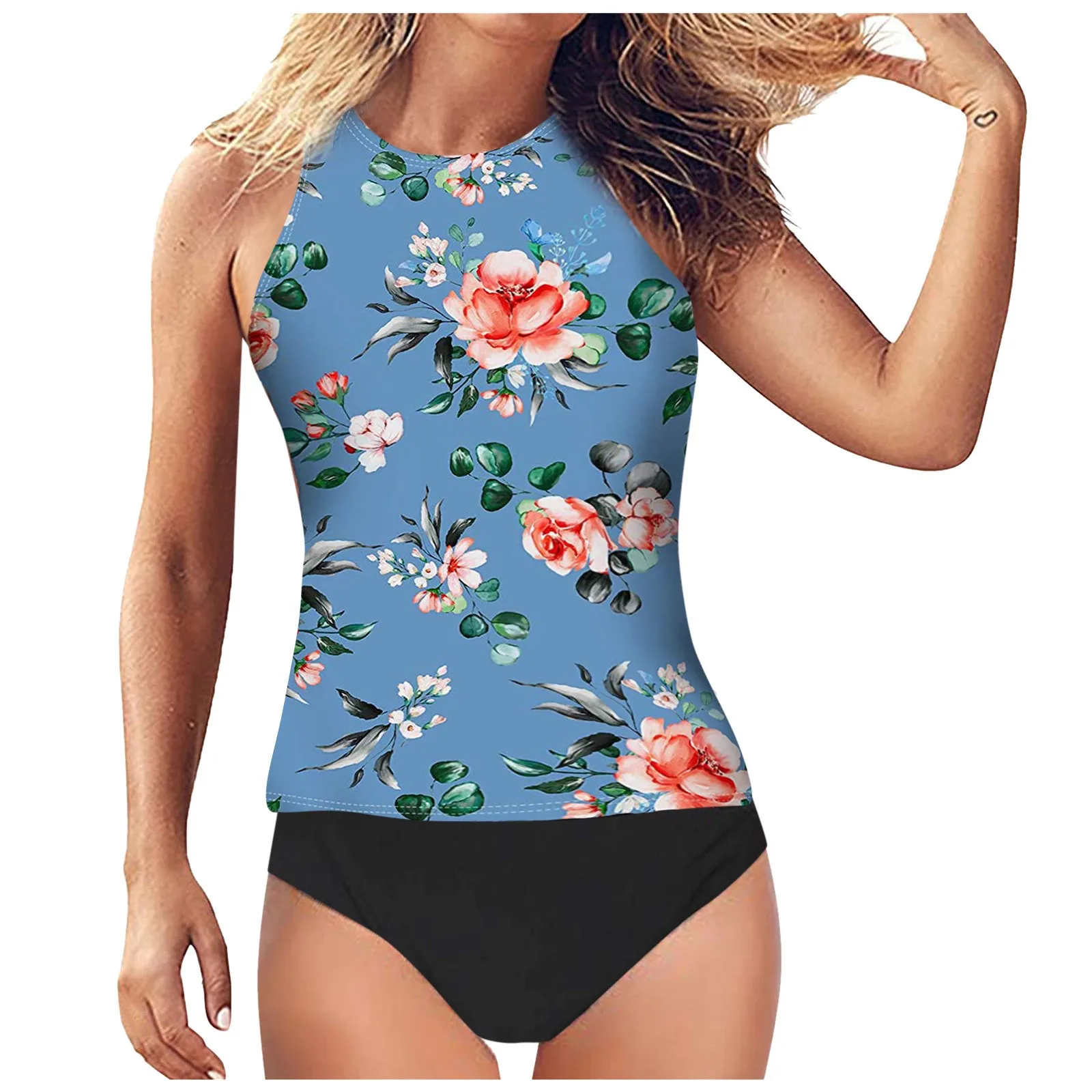 

Piece High Halter High Two Tummy Waist Control Tankini Swimsuit Women's Neck Swimwears Tankinis Set Swimwears brazilian panties