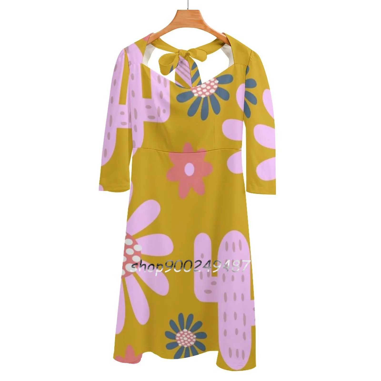 

Nursery Cactus Decor Flare Dress Square Neck Dress Elegant Female Fashion Printed Dress Nursery Nursery Cactus Cactus Kids For