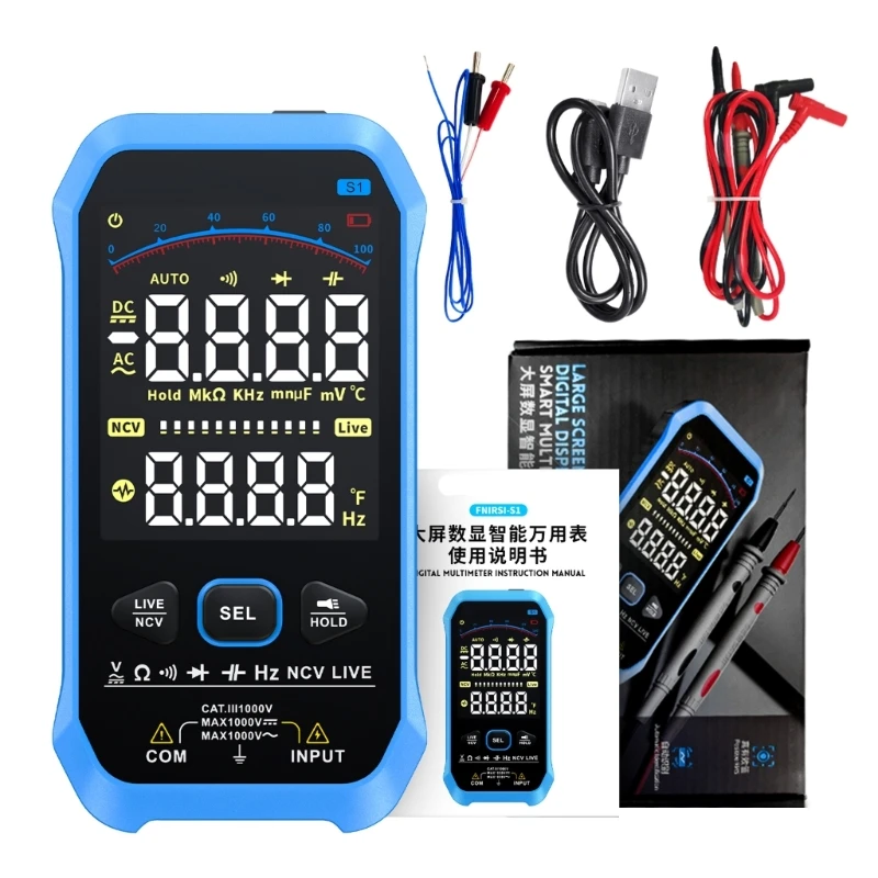 

FNIRSI-S1 Multimeter AC-DC Voltage Resistance Capacitance NCV- Live-Wire Tester 667A