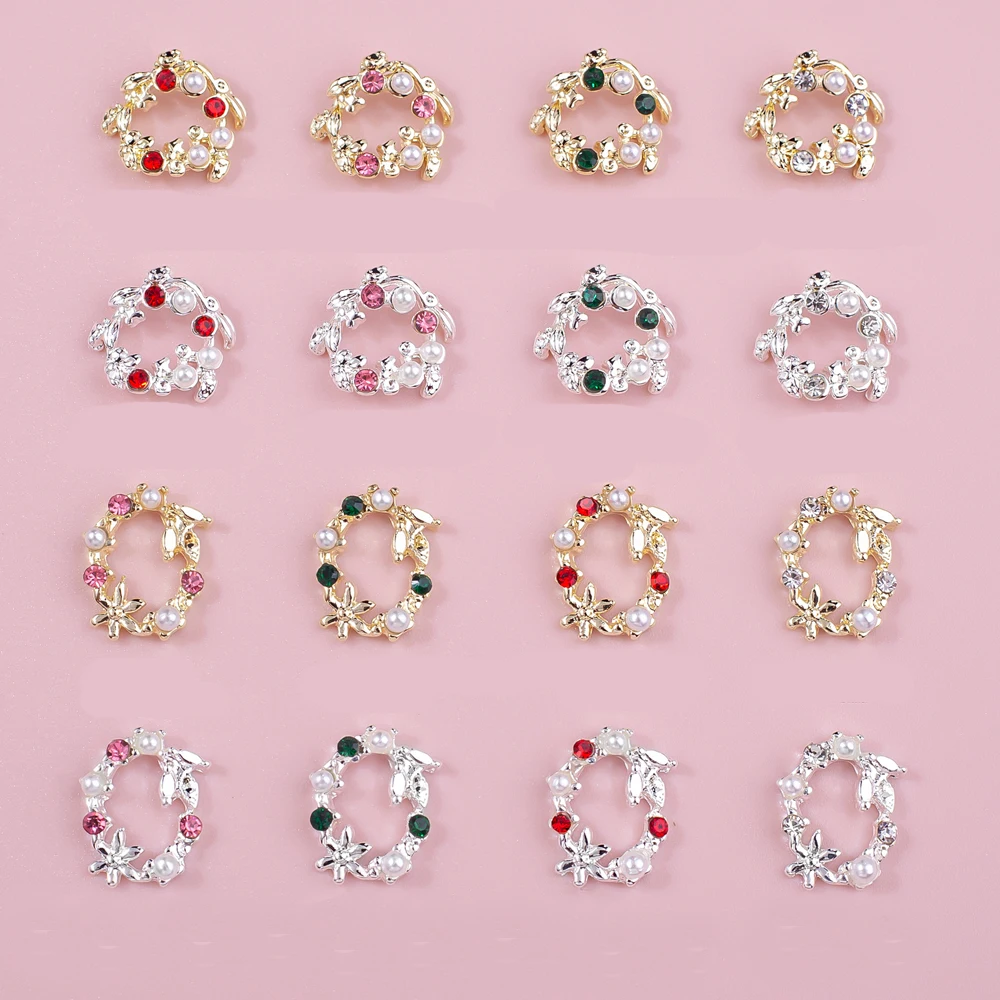 10 шт. Рождественская гирлянда шармы для ногтей с бантом 3D листья из сплава