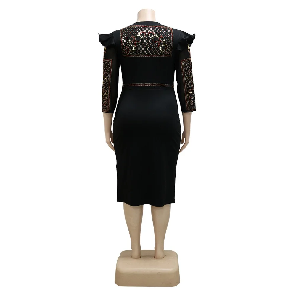 4XL 5XL Plus Size Dresses for Women Big Diamond Zipper Bodycon High Waisted Elegant Business Work Wear Office Ladies Dress Cloth