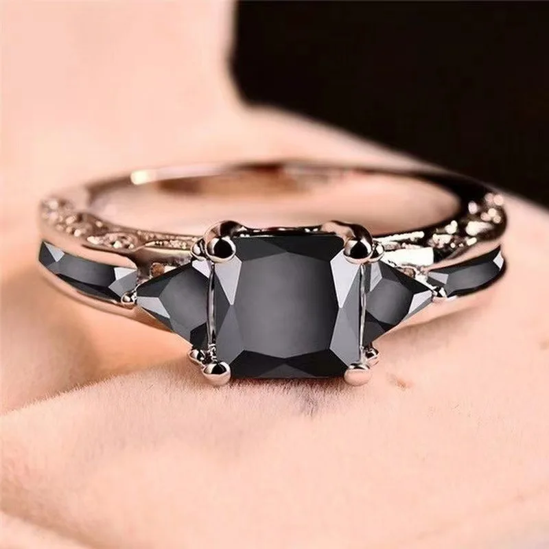 

Classic Black Onyx Square Rings for Women Personality Wedding Engagement Gemstone Ring Party Birthday Gift Anillo De Mujer