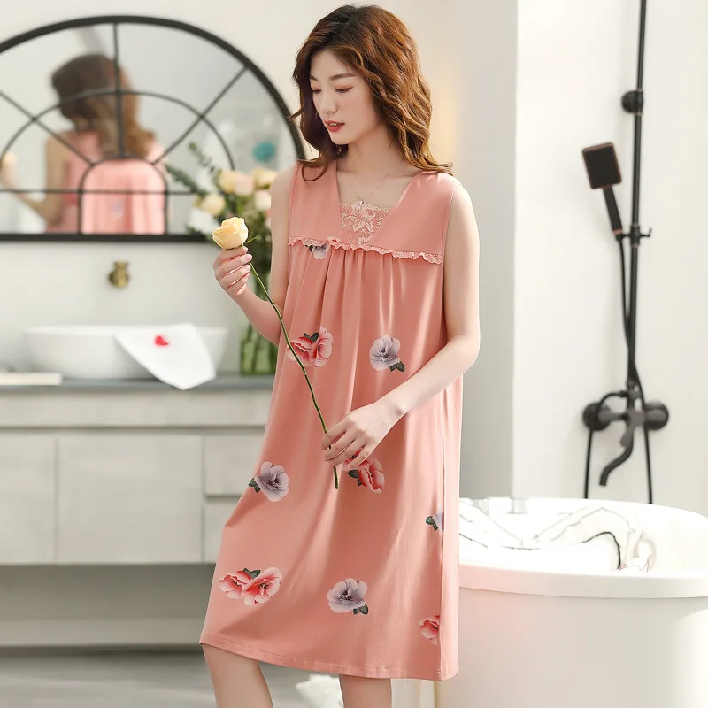 

Spring Summer Women's Nightdress Modal Cotton Silk Thin Loose Large Size Home Service Sexy Sleepwear Women Nightwear Sleep Tops