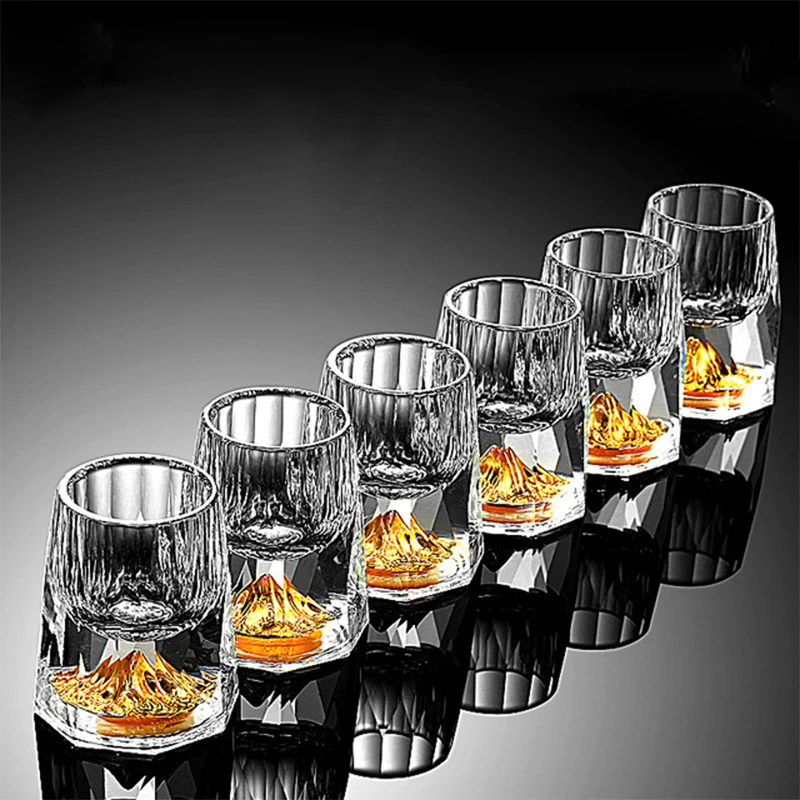 

whiskey glass Crystal Glasses Gold Foil Crystal Shot Glasses For Vodka Glass Wine Set Double Cup For Home Bar