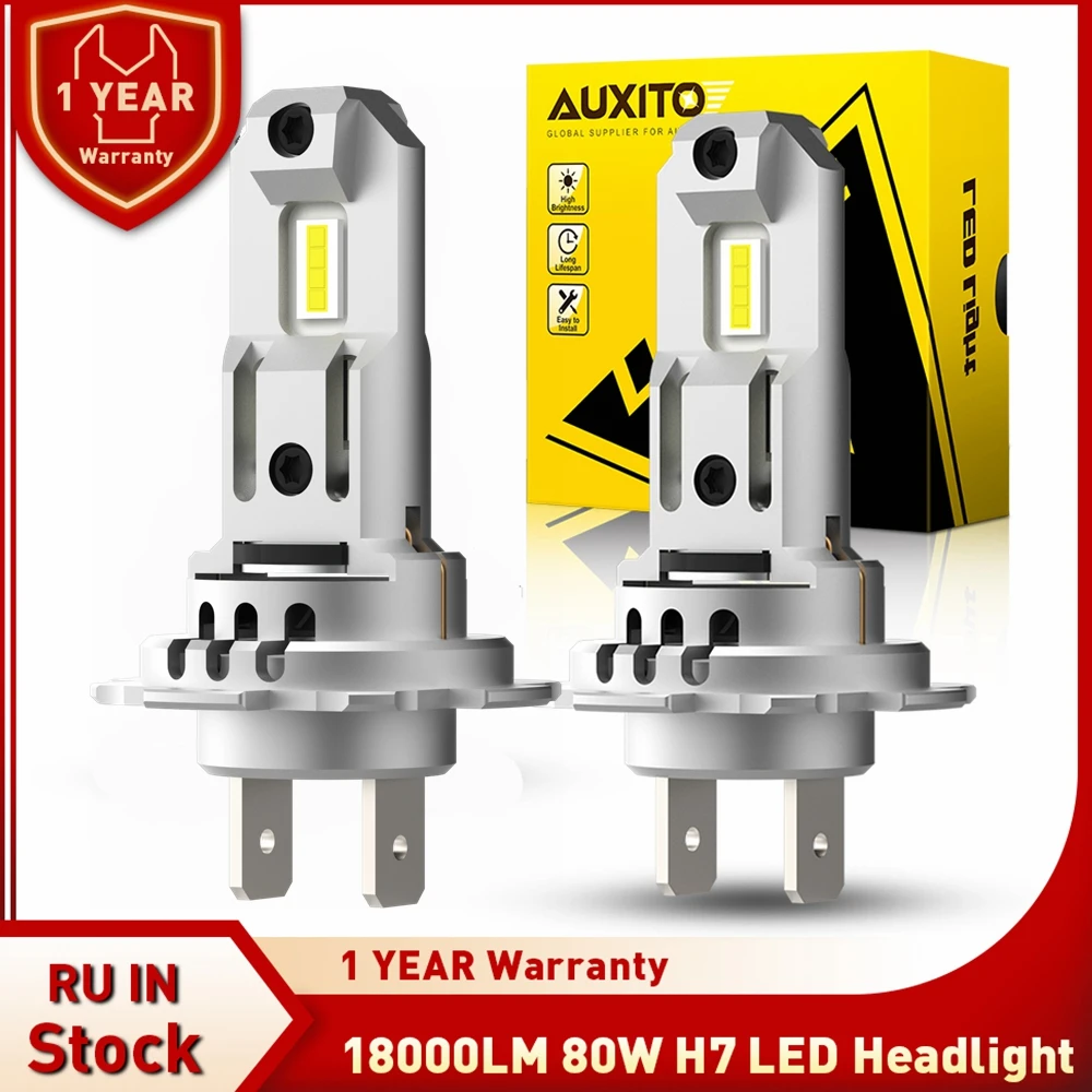 AUXITO 2x Mini H7 Led Car Headlight Bulb 60W 6500K White Super Bright Turbo Fan Wireless 18000LM DC12V 7035 LED Auto Head Lamp