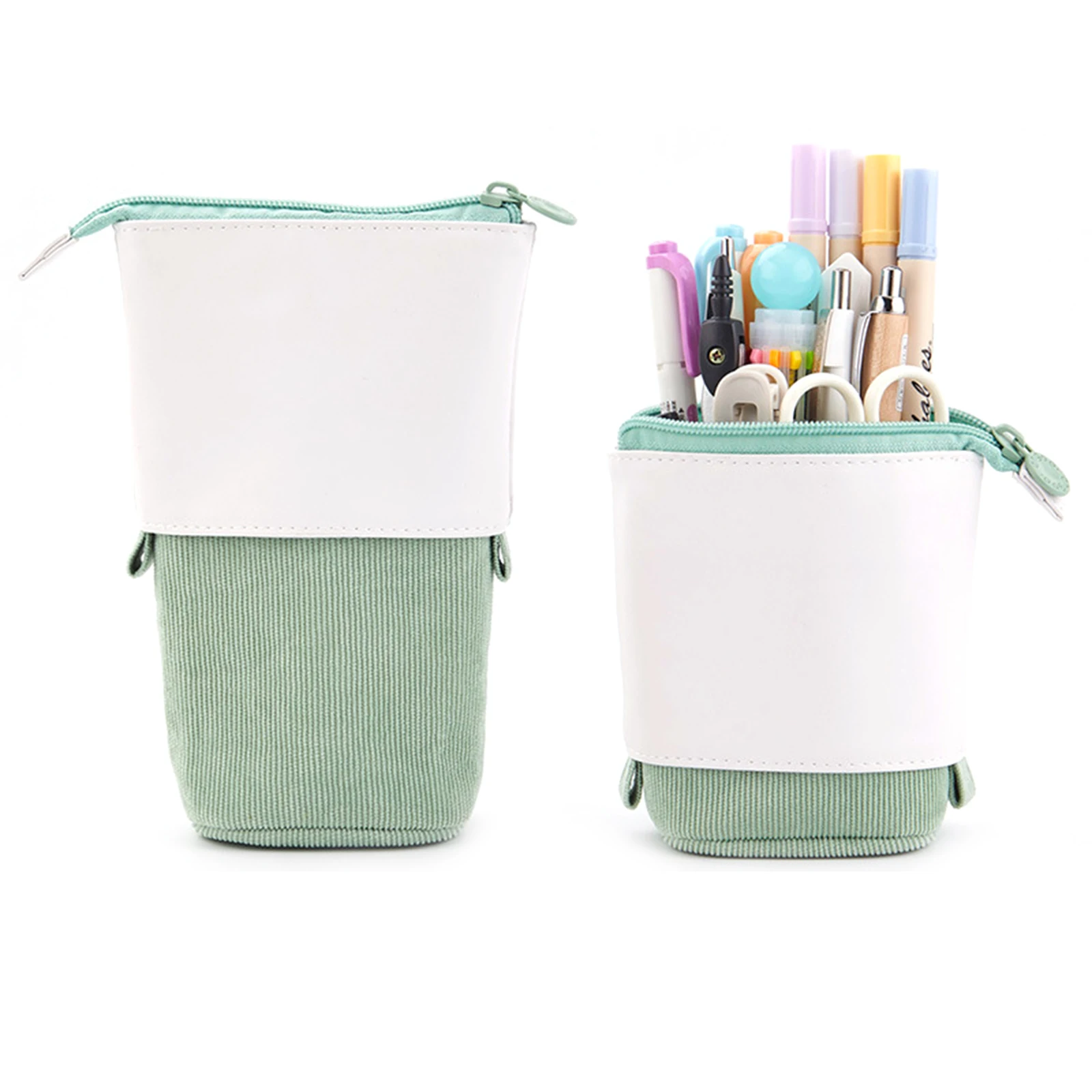 

Pop-up Pencil Case Telescopic Holder Stationery Case PU Corduroy Stand-up Transformer Bag Large Capacity Gift For Kids