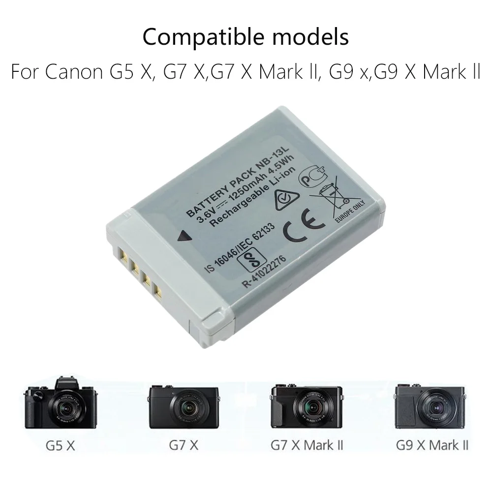 Аккумулятор NB-13L NB 13L NB13L 1250 мАч для Canon PowerShot G5X G7X G9X G7 X Mark II G9 SX620 SX720 SX730 HS |