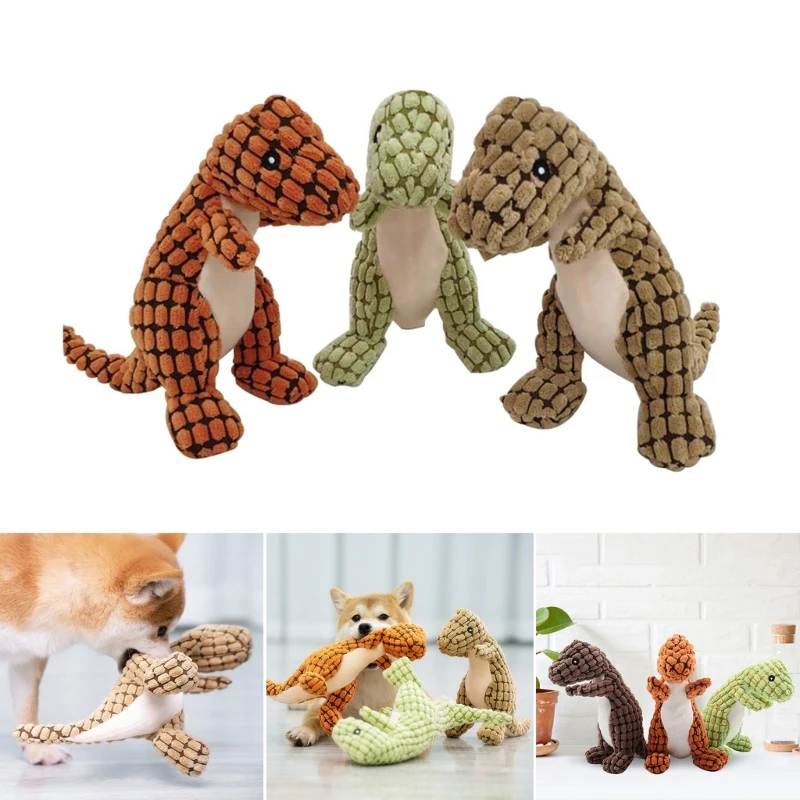 

C90D 3-Piece Stuffed Dogs Toy Squeak Plush Cute Dinosaur Interactive Soft Chew Toy